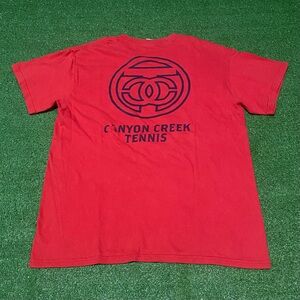 Vintage Canyon Creek Tennis T-shirt Logo Graphic Red Tee Size Medium Y2K